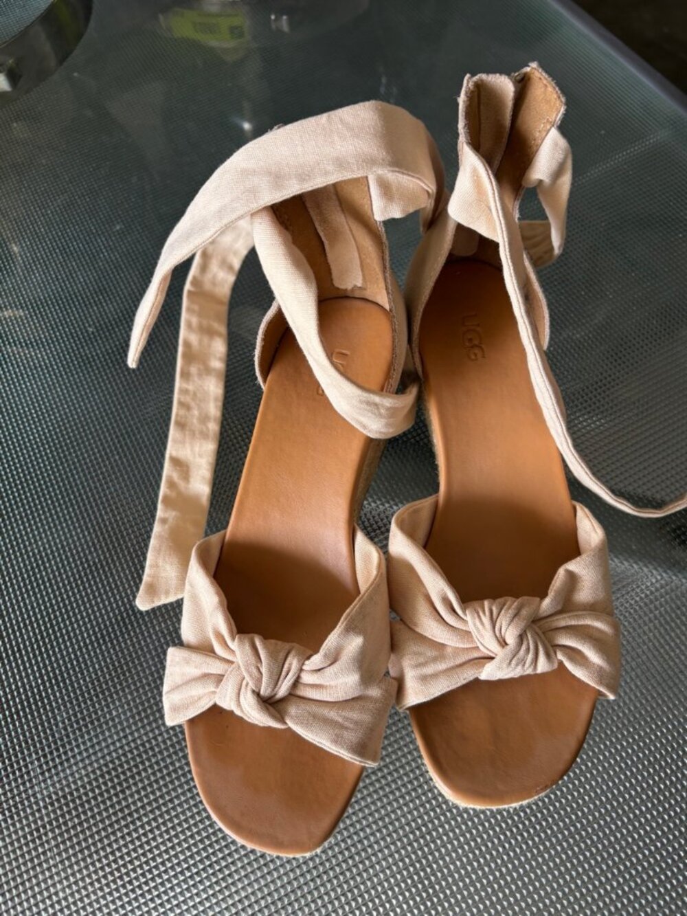 UGG Beige Espadrille Wedge Sandals - Size 8